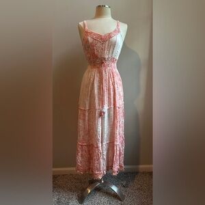 Me 2 Magic Coral Pink Boho Maxi Dress – Embroidered Tassel Detail, Pink M